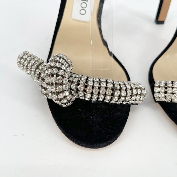 Jimmy Choo Black Suede Thyra 100 Crystal Embellished Sandal Heel size IT 38 - Picture 7 of 12